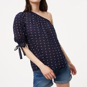 LOFT Swiss Dot One Shoulder Top.